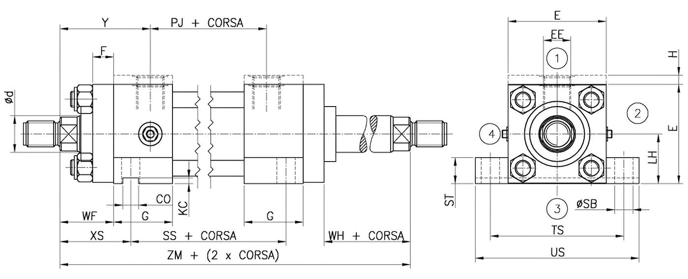 Disegno E ancoraggio doppio stelo ISO MS2
