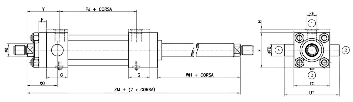 Disegno G ancoraggio doppio stelo ISO MT1