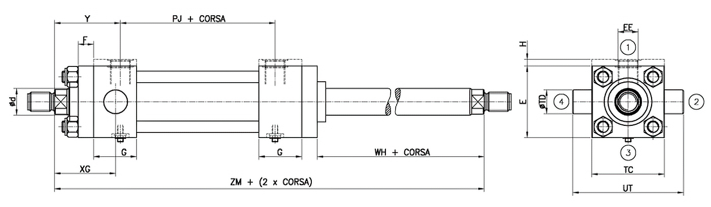 Disegno G ancoraggio doppio stelo ISO MT1
