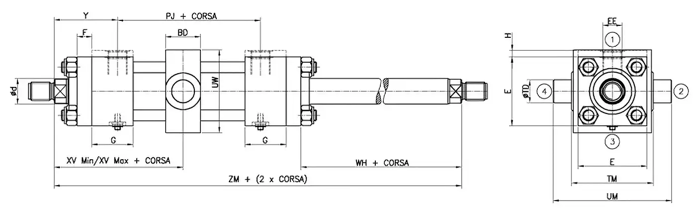 Disegno H ancoraggio doppio stelo ISO MT4