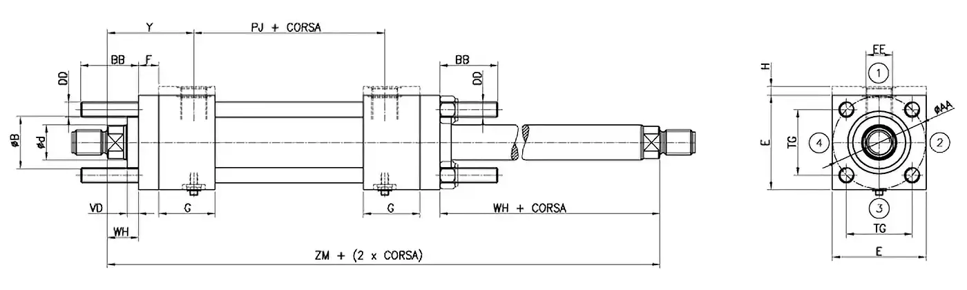 Disegno Q ancoraggio doppio stelo ISO MX1