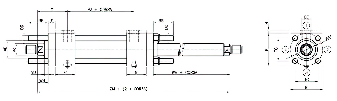 Disegno Q ancoraggio doppio stelo ISO MX1
