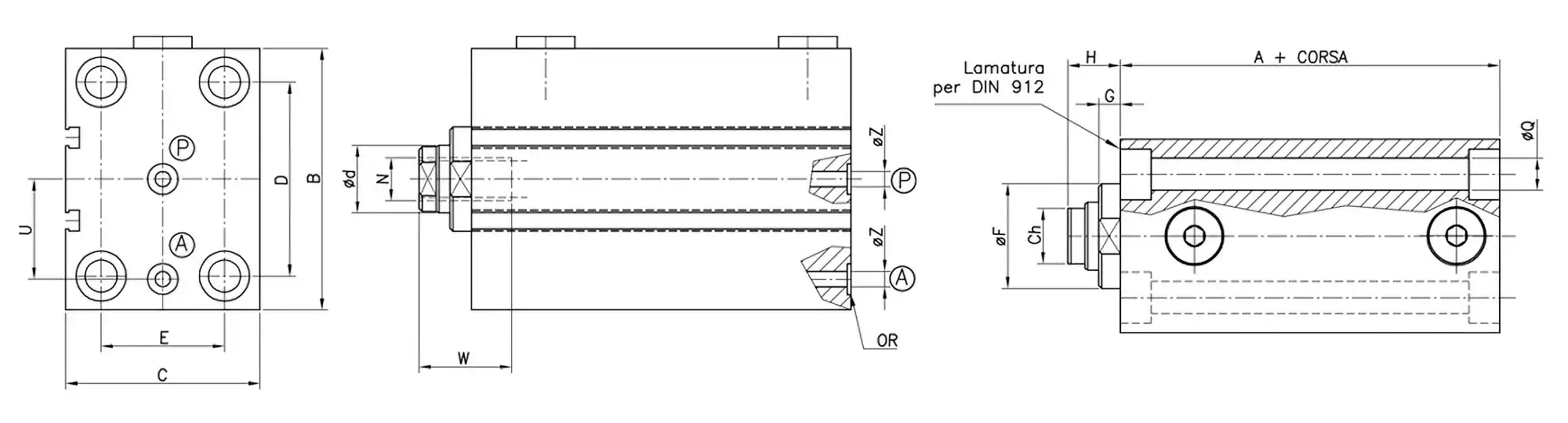 Disegno Cilindro in alluminio RT-MT Modello B