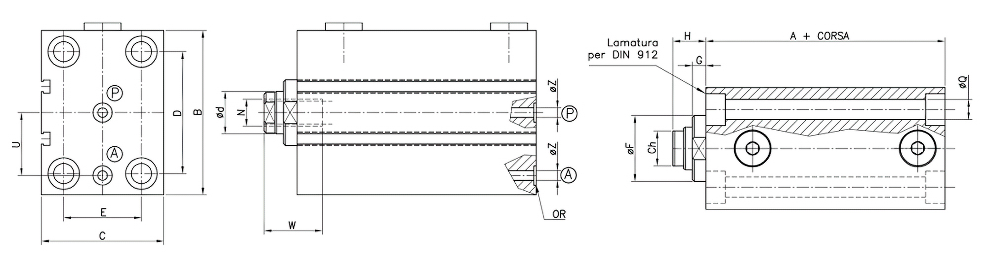 Disegno Cilindro in alluminio RT-MT Modello B