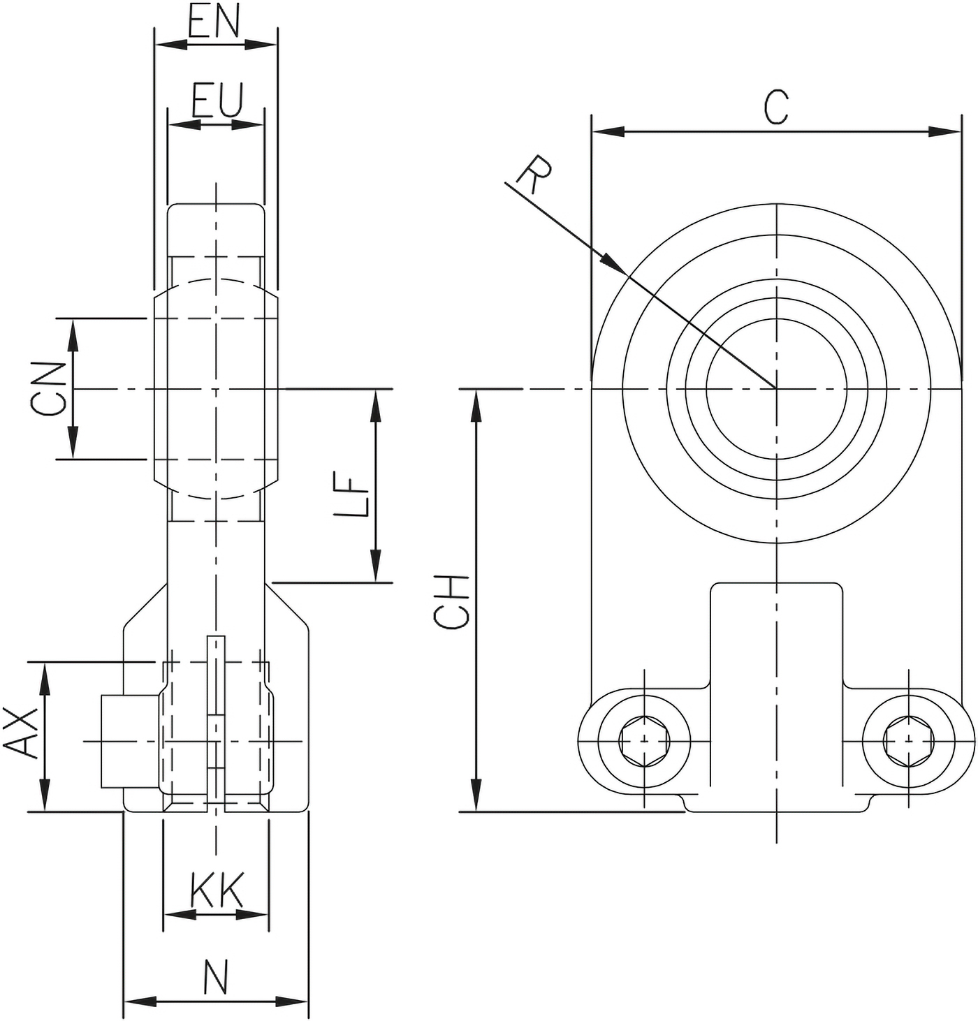 Terminale stelo con snodo sferico DIN 24555