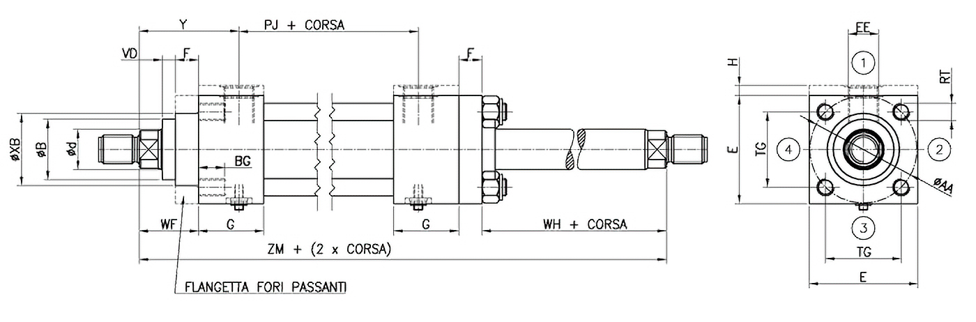 Disegno X ancoraggio doppio stelo ISO MX5 serie CD-MD