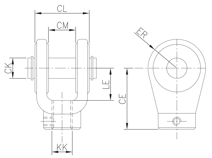 Rod end clevis with spherical bearing ISO 8133